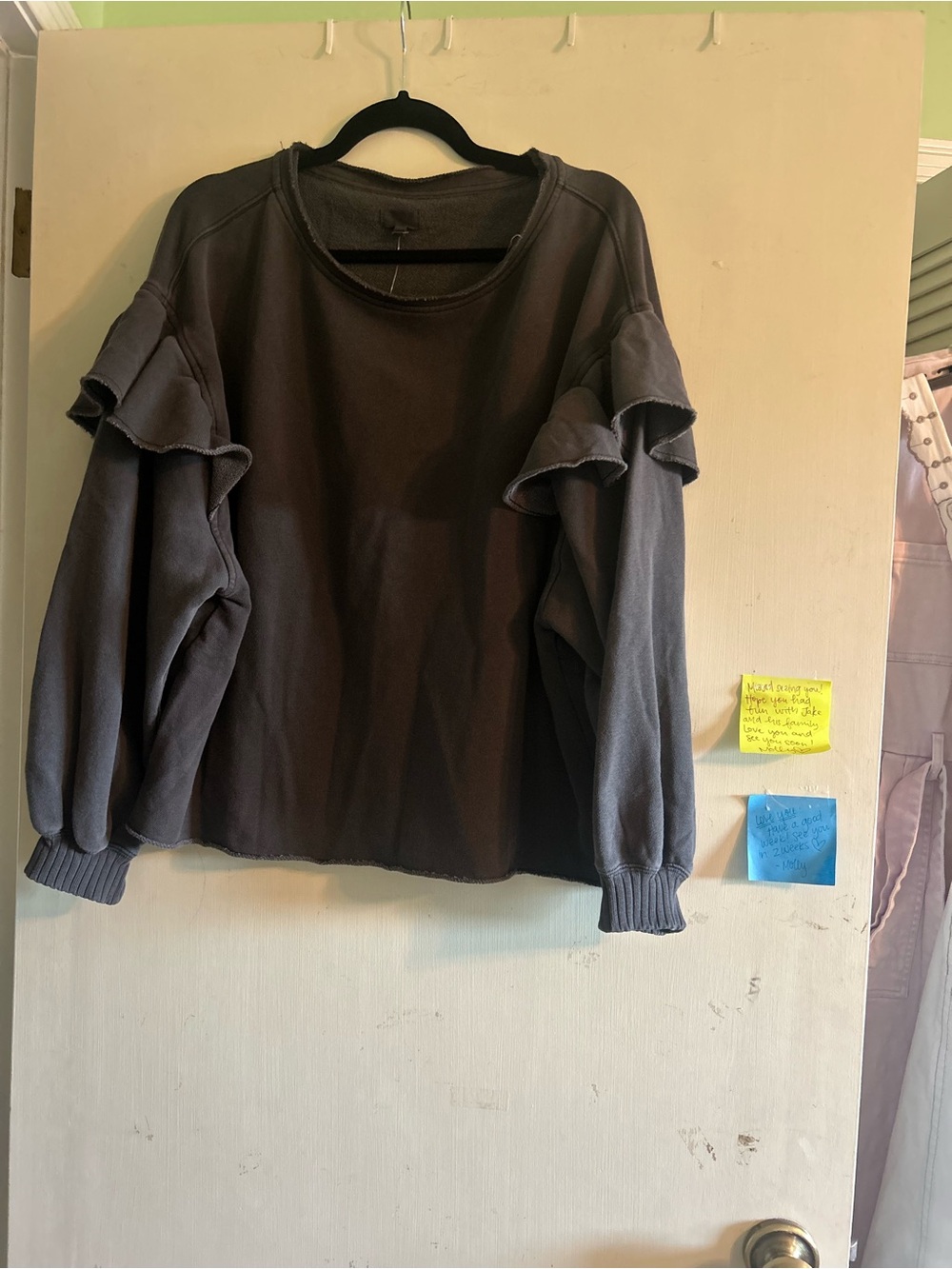 aerie Charcoal Ruffle-Sleeve Crewneck Sweatshirt